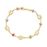 Introducing the Good Luck Elephant Bracelet with Multicolor Birthstones, crafted from gold-filled material and featuring alternating elephant charms and vibrant heart-shaped birthstones. This exquisite piece is elegantly fastened with a lobster clasp closure. Choose your perfect size for a personalized fit.